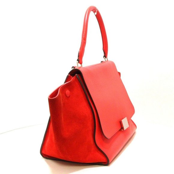 Auth CELINE Trapeze Small Red Leather Suede Womens Handbag - Picture 4 of 15